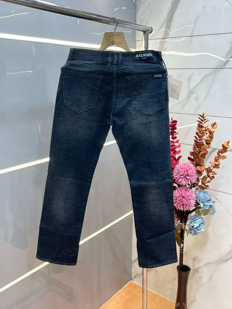 Balmain Paris Green Shade Straight Fit Premium Imported Stretchable Lycra Fabric Denim with Logo 3686 - Image 3
