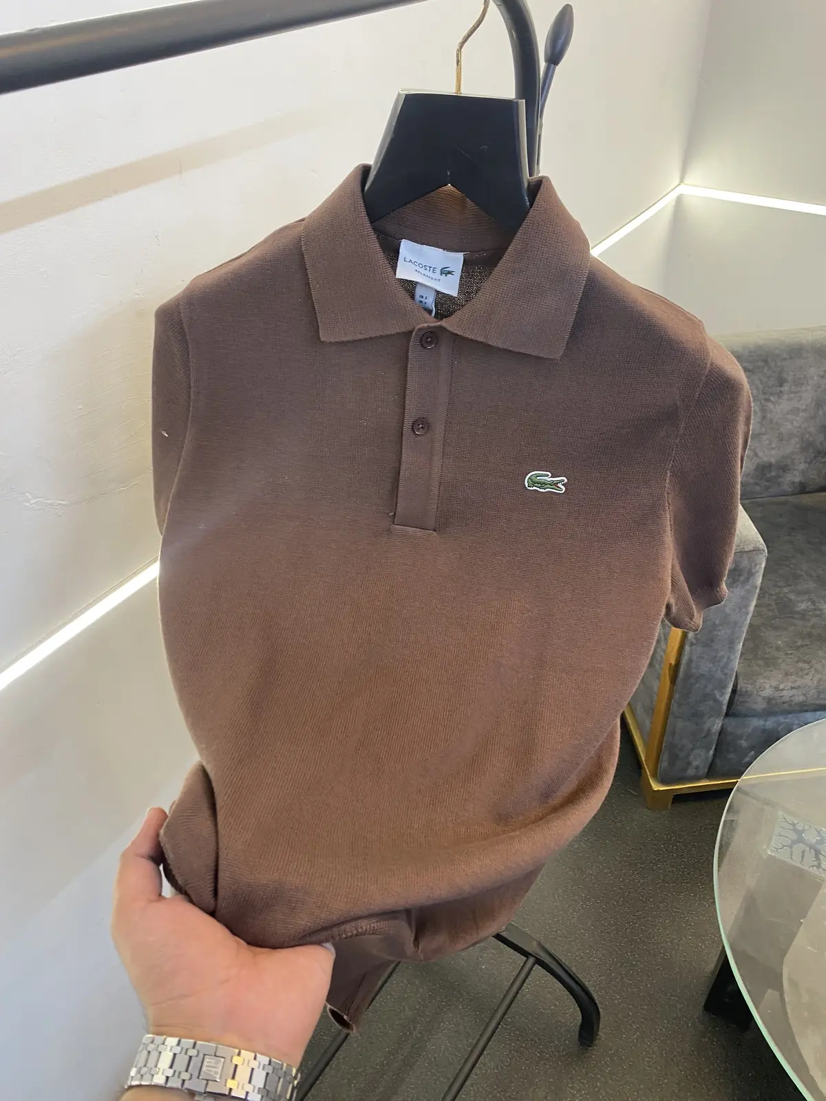 Lacoste Old money knitted fabric imported polo tshirt brown - Image 2