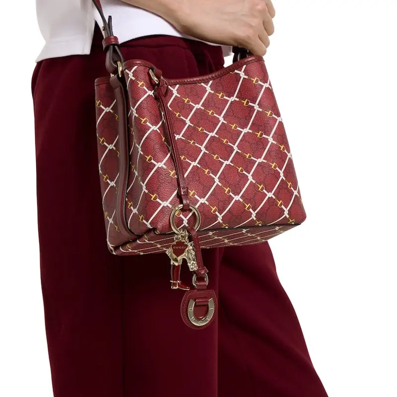 Gucci GG Emblem Premium Bucket Bag With OG Box & Dust Bag (Burgundy - 1250) - Image 8