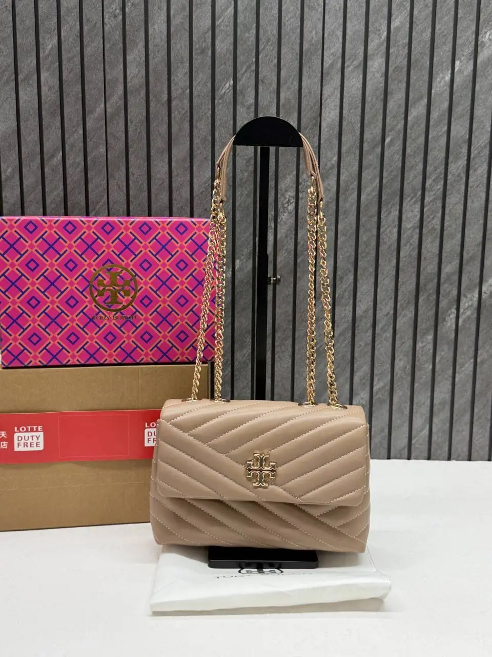 Tory Burcch Khakhi Kira Small Convertible Quilted Shoulder Bag With Double Box OG Packing - Image 2