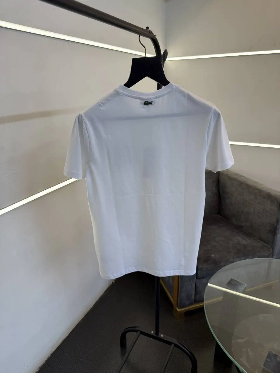 Lacoste premium imported round neck tshirt with front back print white sale - Image 3