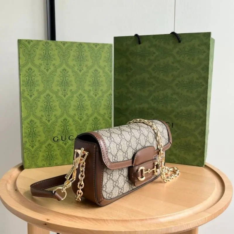 Gucci GG Horsebit 1955 Monogram Crossbody Shoulder Bag With OG Box & Dust Bag (Brown-987) - Image 6