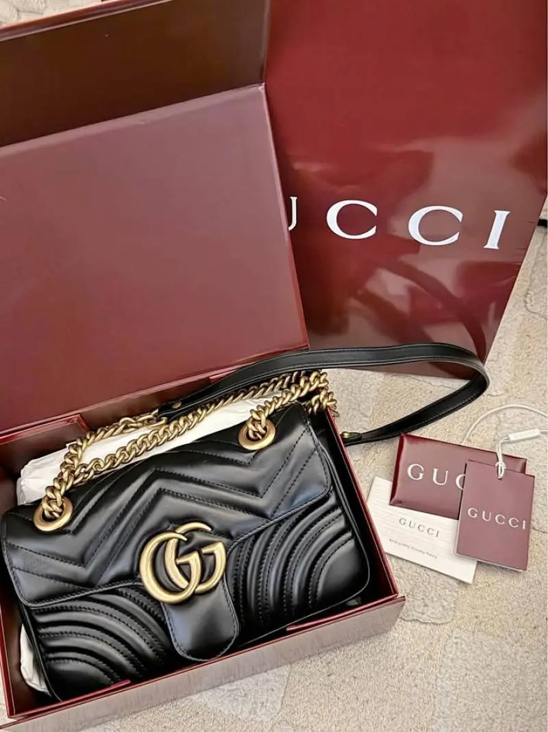 Gucci GG Marmont Premium Shoulder Bag With OG Double Box & Premium Dust Bag & Carry Bag & Accessories (Black - 1229) - Image 7