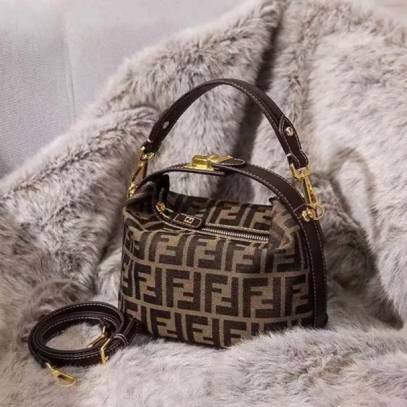 Fendi Baguette Mini Premium Hobo Bag With OG Magnetic Box & Dust Bag & 2 Belts (Brown-884) - Image 7