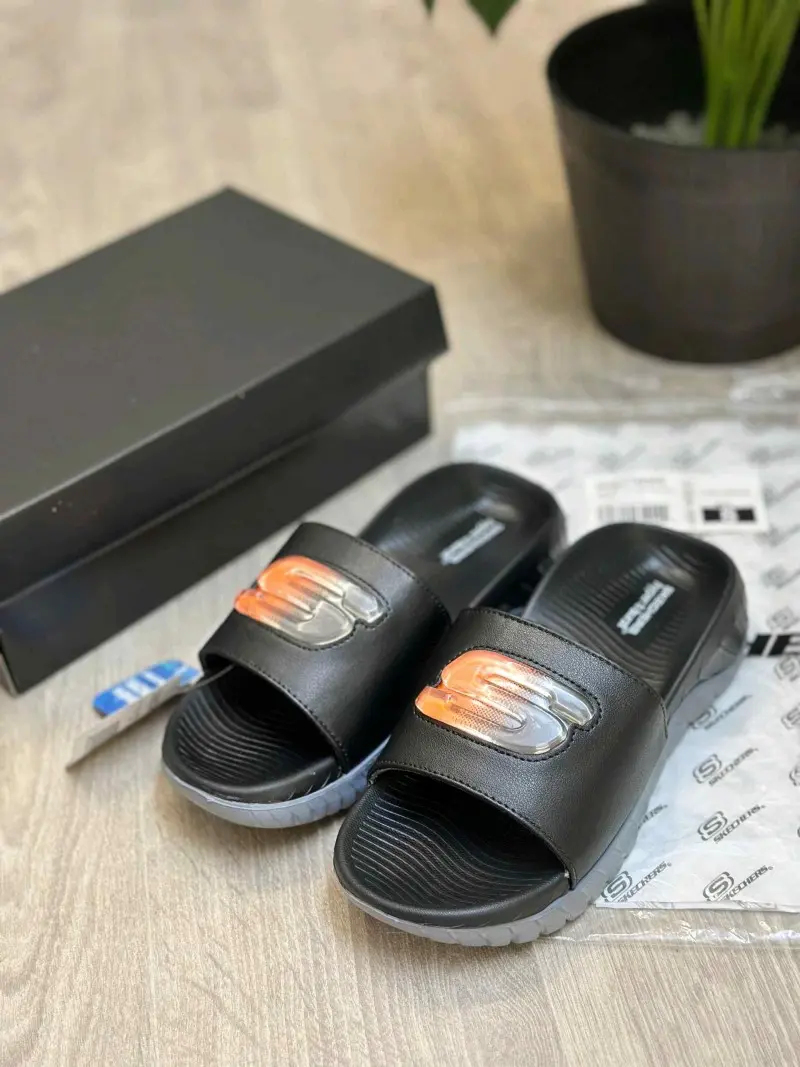 Skechers Go Recover Utopo Logo Premium Black Grey Slides - Image 2