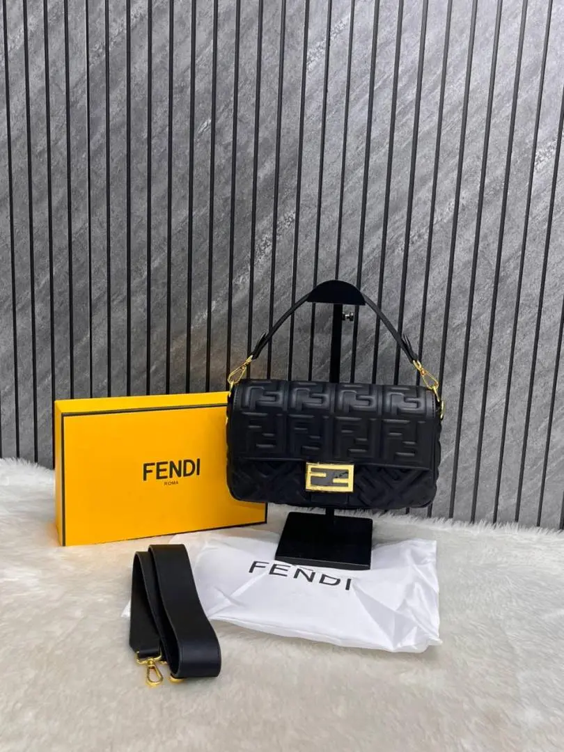 Fendyi CB Baguette AllBlack Crossbody ShoulderBag WithBox DustCover
