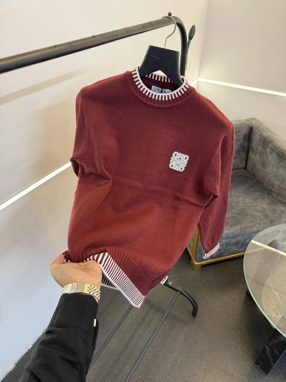 Loewe imported knitted sweatshirt with brand logo on chest maroon - Image 2