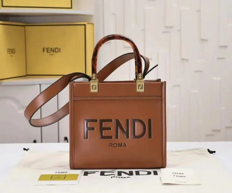 Fendi Roma Sunshine Small Tote Bag With Dust Bag & Shoulder Strap (Brown-982) - Image 4
