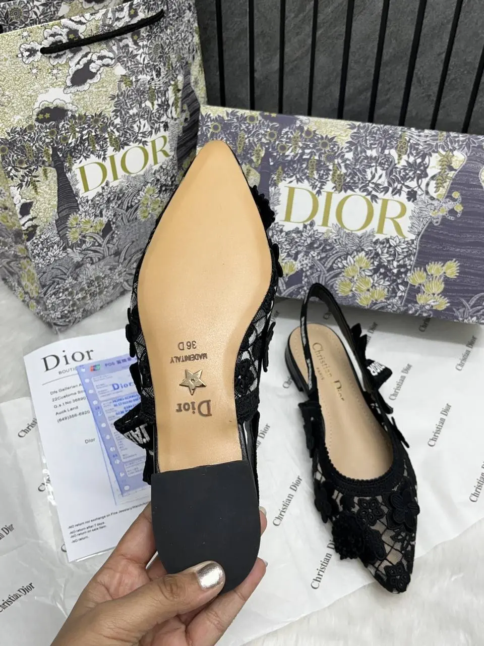 Dior JAdiyor Slingback Transparent Mesh Black Diyor Embroidery Flat With OG Box Dust Bag & Carry Bag - Image 2