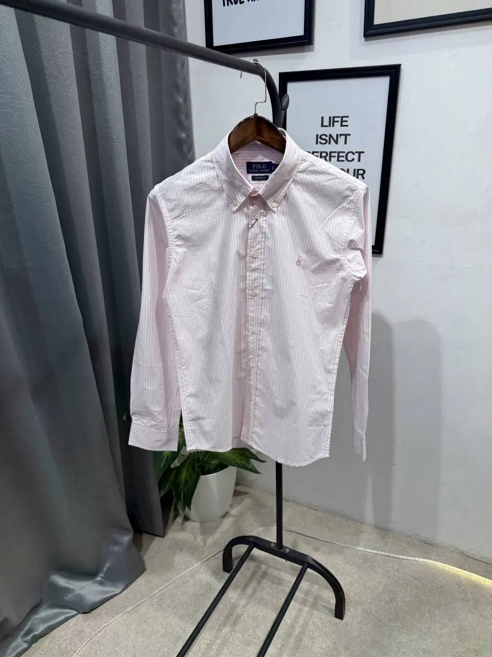 Ralph lauren pink imported lining shirt with embroidery logo and brand button