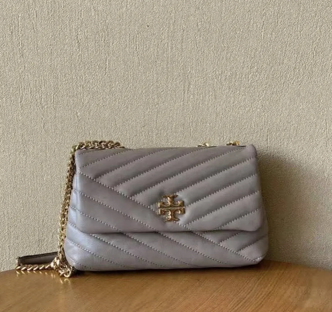 Tory Burcch Gray Kira Small Convertible Quilted Shoulder Bag With Double Box OG Packing - Image 5