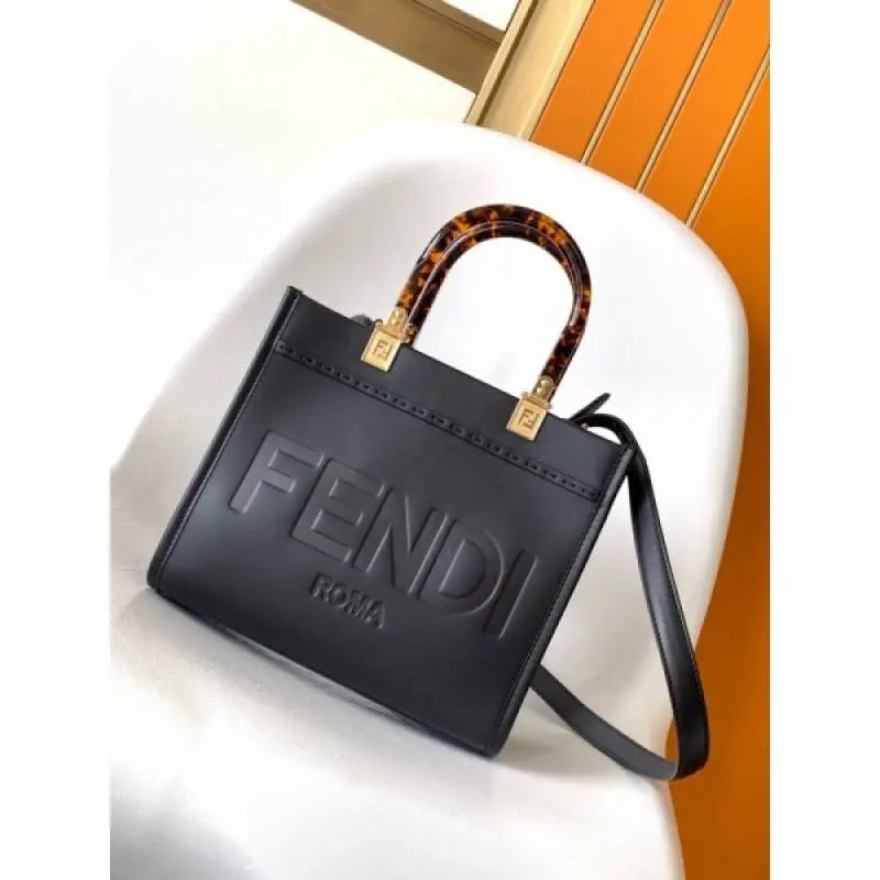 Fendi Roma Sunshine Small Tote Bag With Dust Bag & Shoulder Strap (Black-980) - Image 3