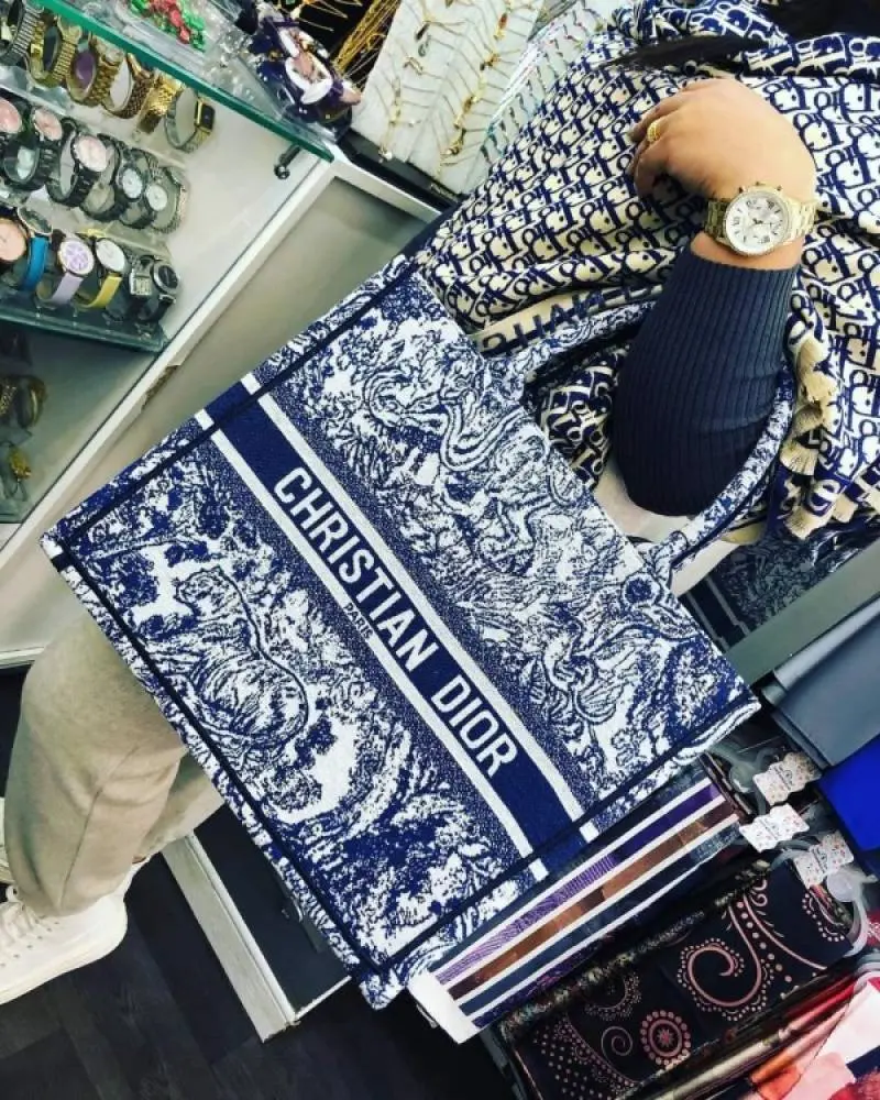 Dior Book Tote Blue Toile De Jouy With OG Box & Dust Bag & Scarf (Blue Tiger - 572) - Image 5