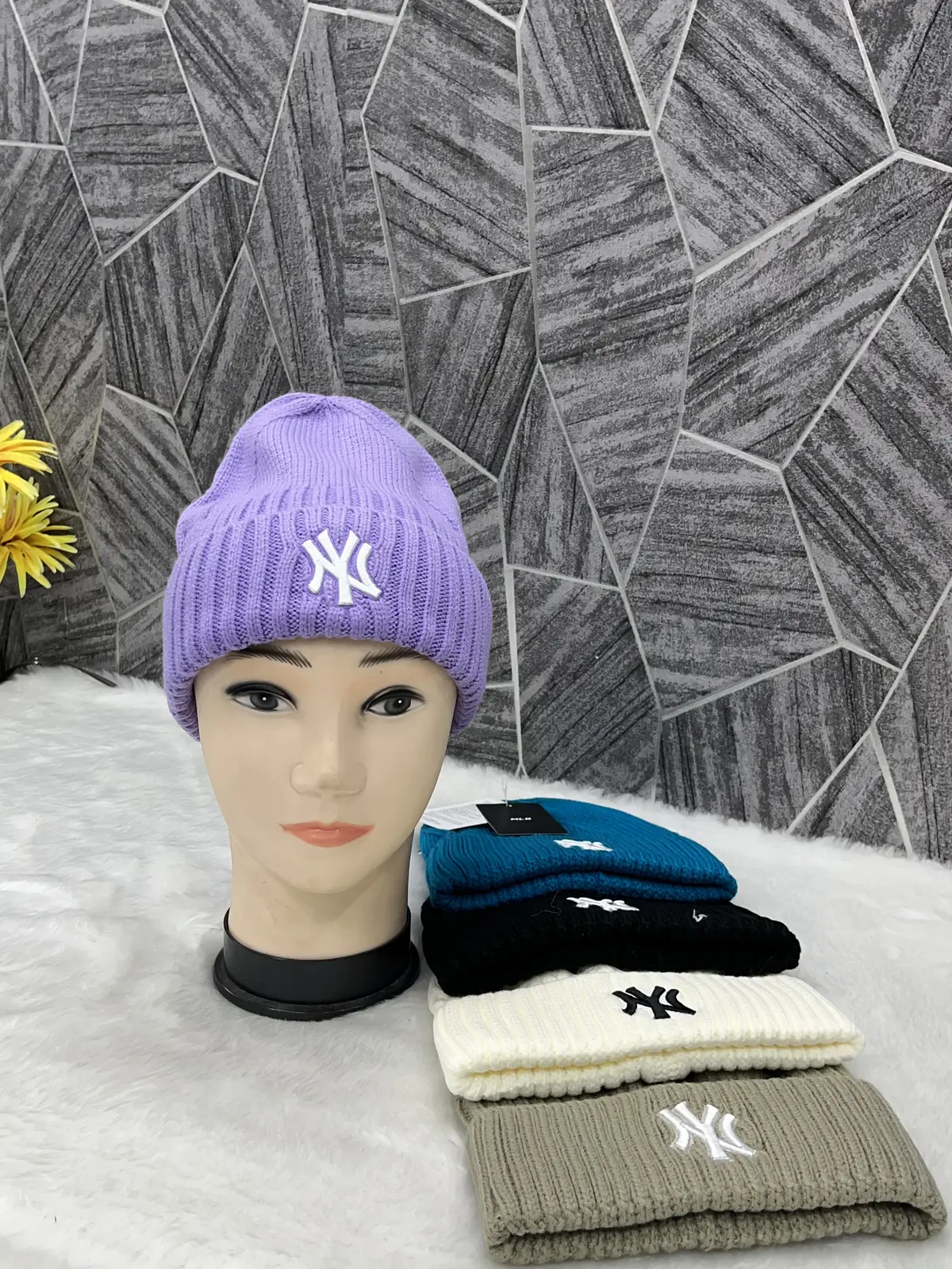 New York Yankees Winter Beanie Cap (Purple) With Safety Box