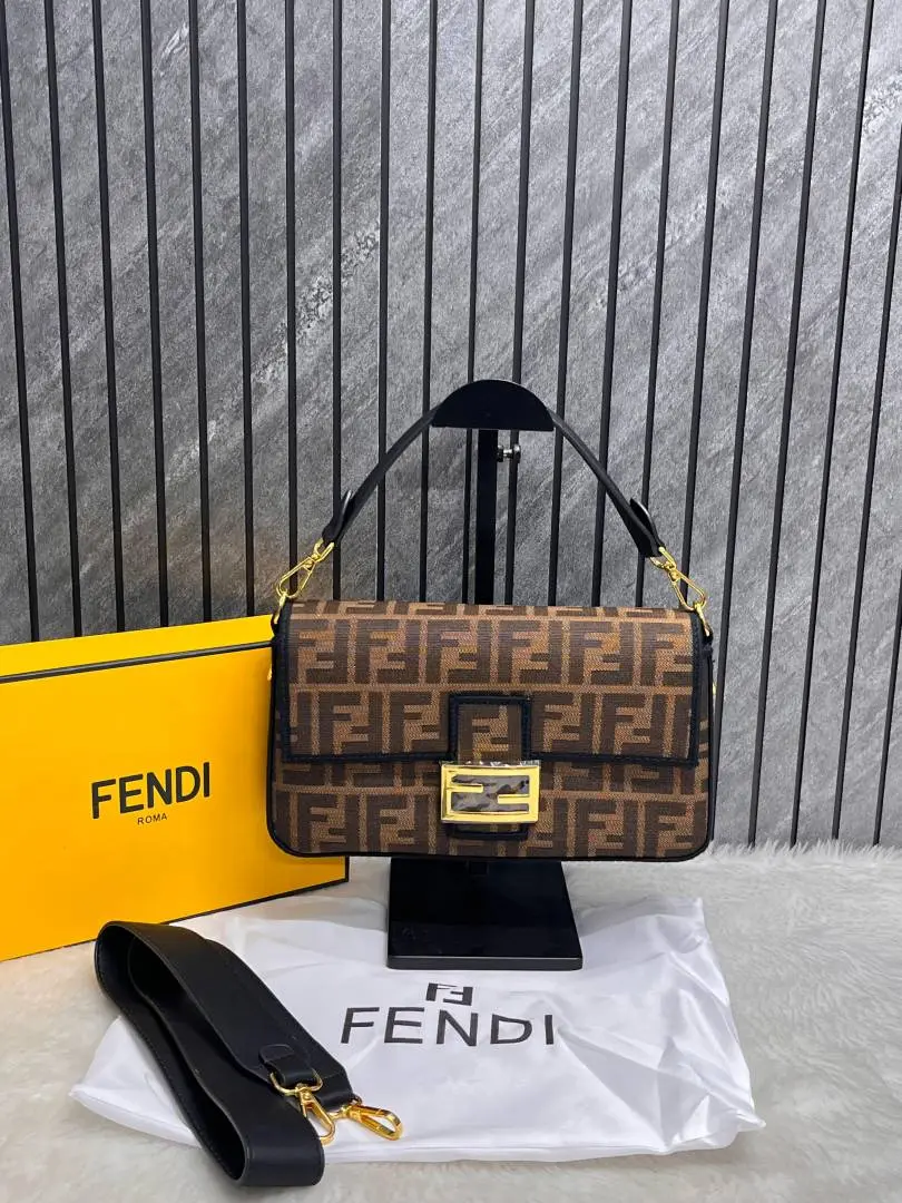 Fendi CB Baguette Brown-Mono Crossbody ShoulderBag WithBox DustCover - Image 2