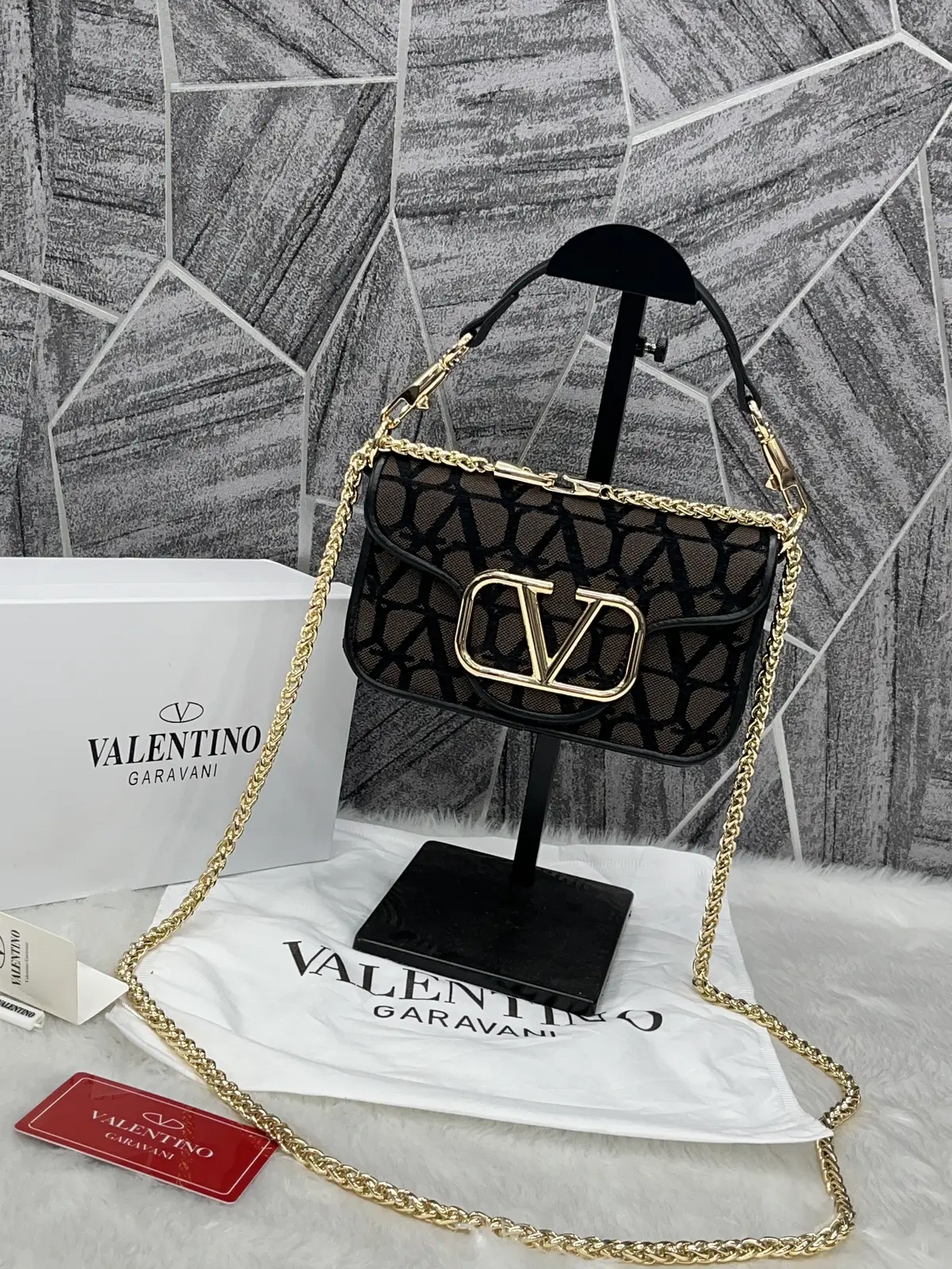 Valentino V Loc Coffee Small Shoulder Bag With OriginalBox - Image 9