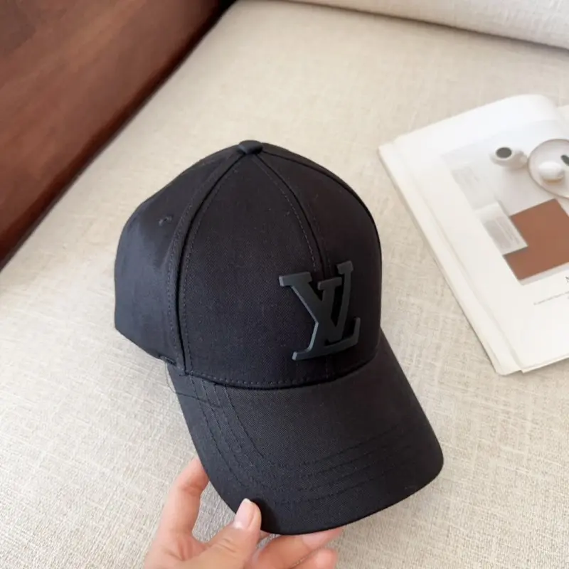 Louis Vuitton Front Logo Embossed Premium Unisex Cap (With Safety Box) (Black) - Image 3
