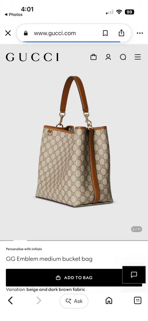 Gucci GG Emblem CB Brown Mono Medium Bucket With Original DustCover & CarryBag - Image 2