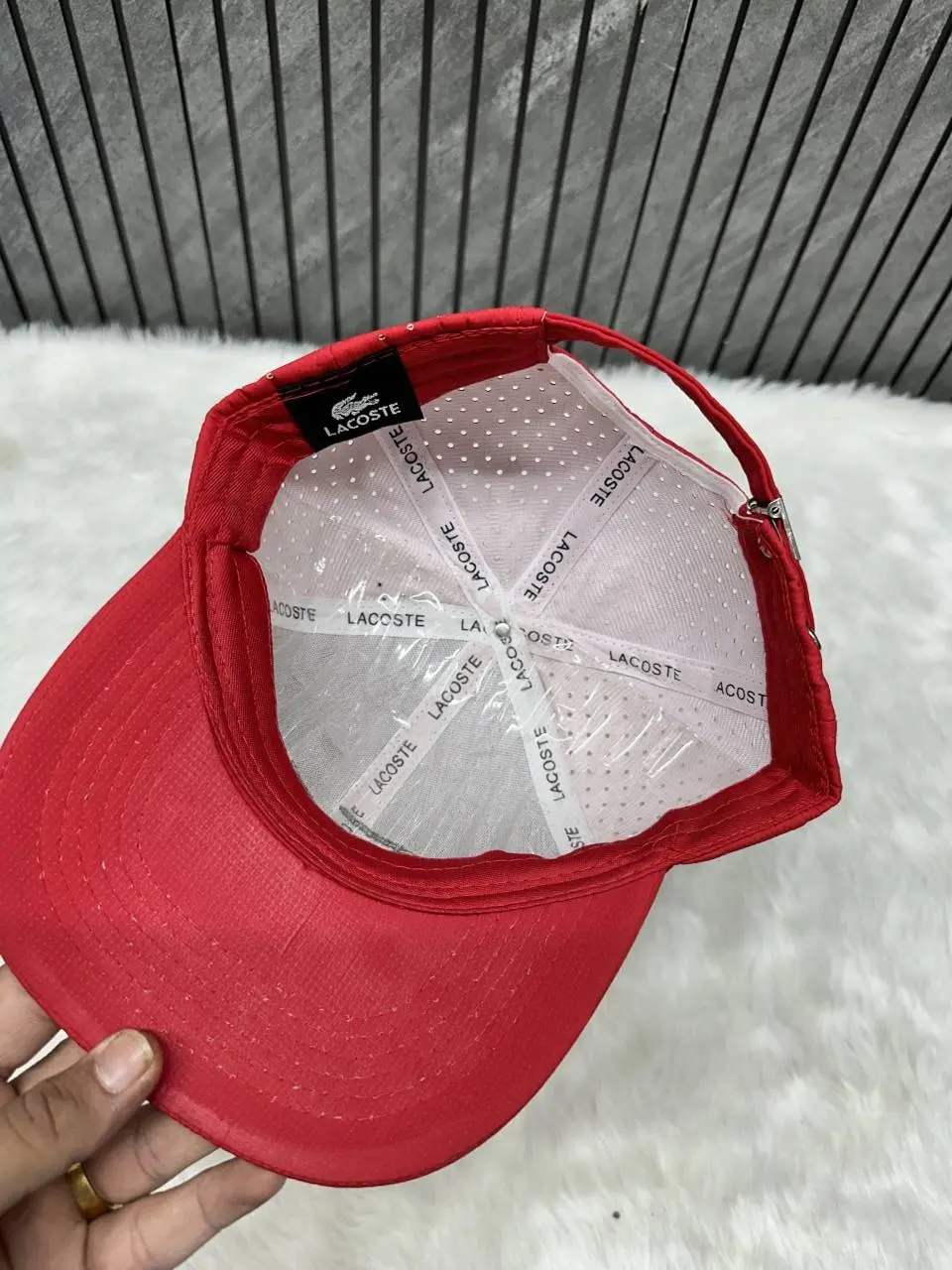 Lacoste Red Front Logo Trucker Premium Unisex Hat - Image 3