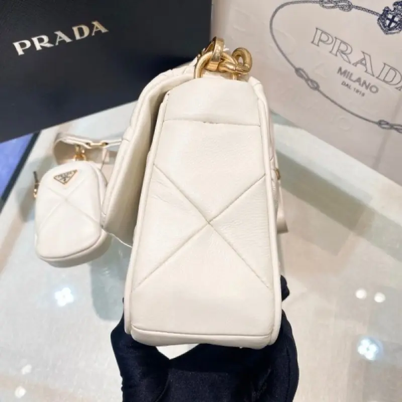 Prada System Nappa Bag With Pradda Iconic Triangle Design Pochette Bag With OG Box & Dust Bag (White-272) - Image 5