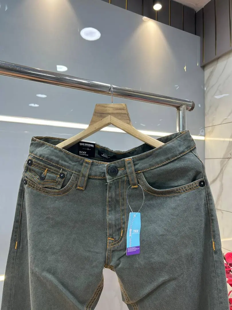 True Religion Green Straight fit Premium Imported Stretchable Lycra Fabric Denim with Back Pocket Embroidered Design 4170 - Image 6