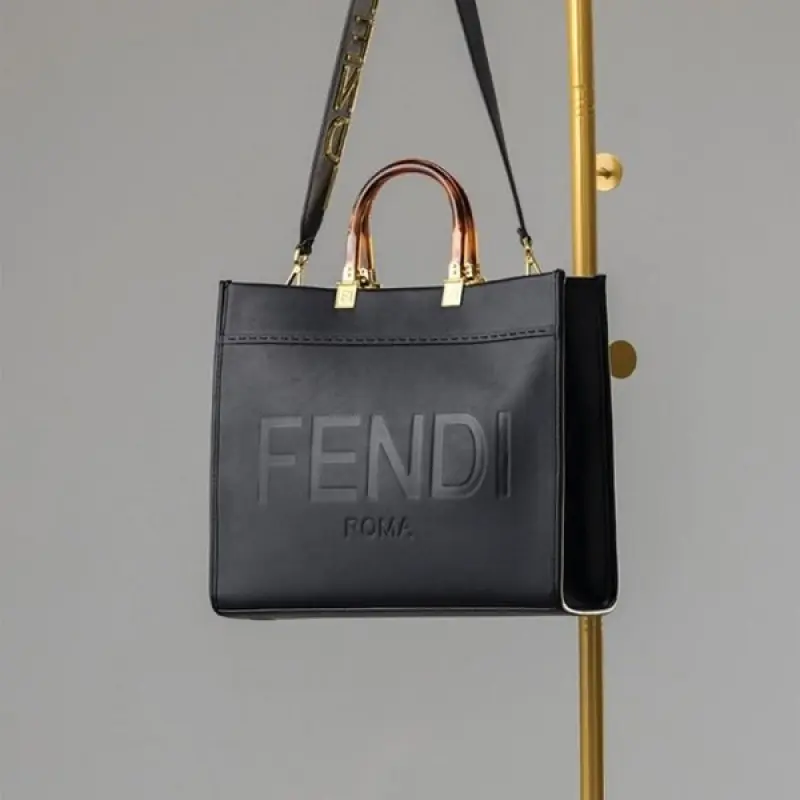 Fendi Roma Sunshine Tote Bag With Dust Bag & Shoulder Strap (Black-359) - Image 5
