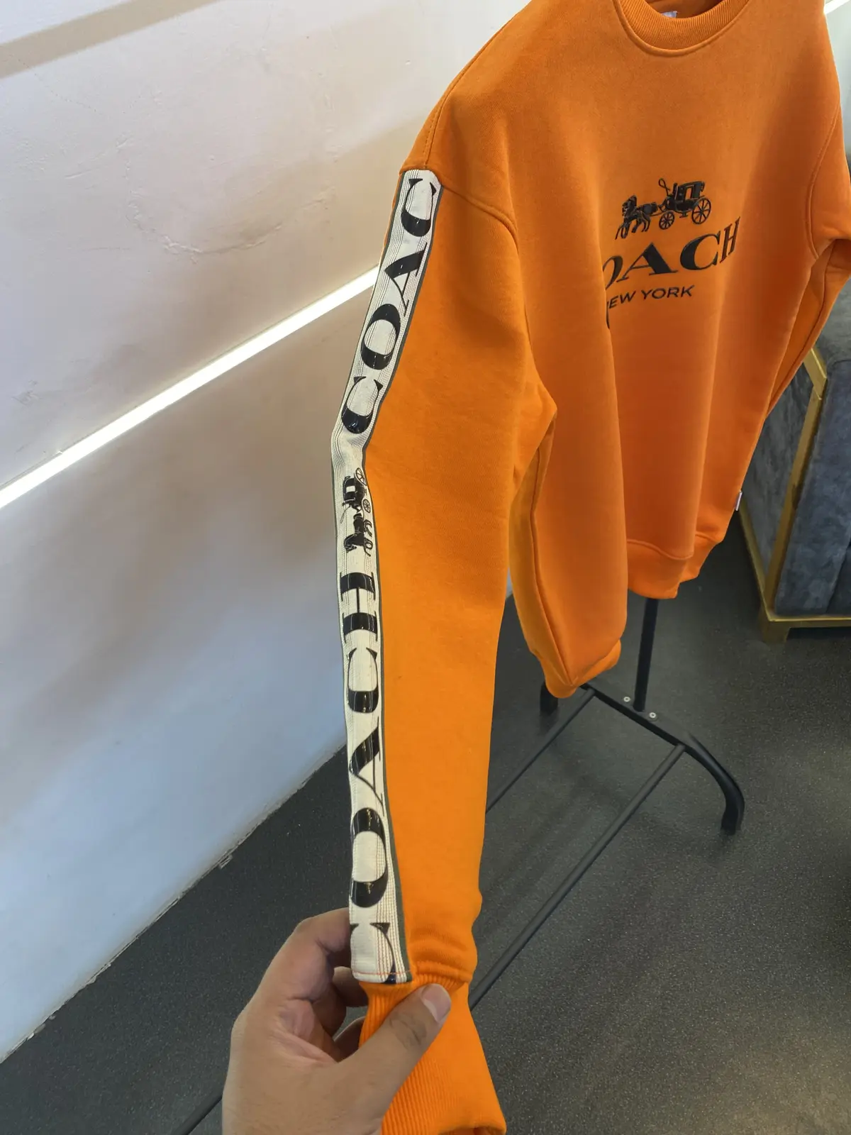 Coach heavy gsm lycra fleece sweatshirt with silicon brand tape on sleeves and front orange - Image 3