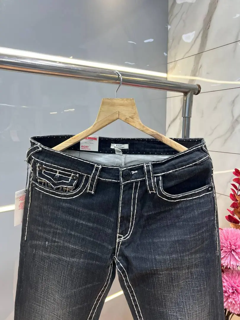 True Religion White Shade Straight fit Premium Imported Stretchable Lycra Fabric Denim with Back Pocket Embroidered Design 4176 - Image 5