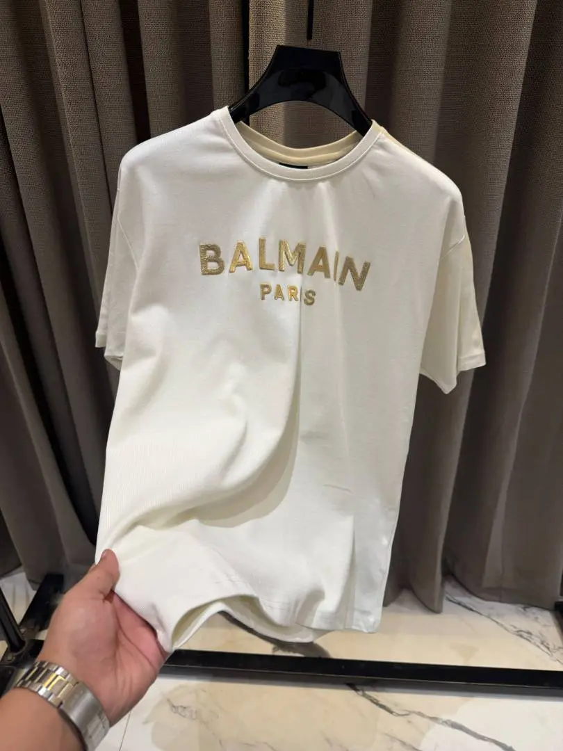 Balmain Middle Brand Print Round Neck T-shirt White - Image 3