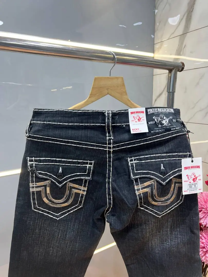 True Religion White Shade Straight fit Premium Imported Stretchable Lycra Fabric Denim with Back Pocket Embroidered Design 4176 - Image 3