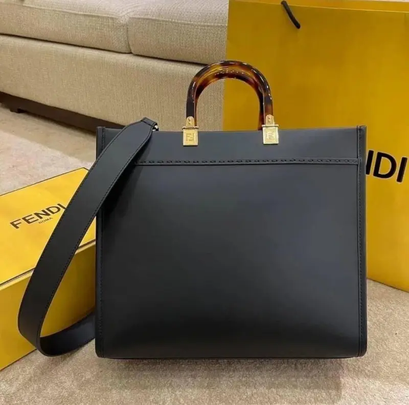 Fendi Roma Sunshine Tote Bag With Dust Bag & Shoulder Strap (Black-359) - Image 8