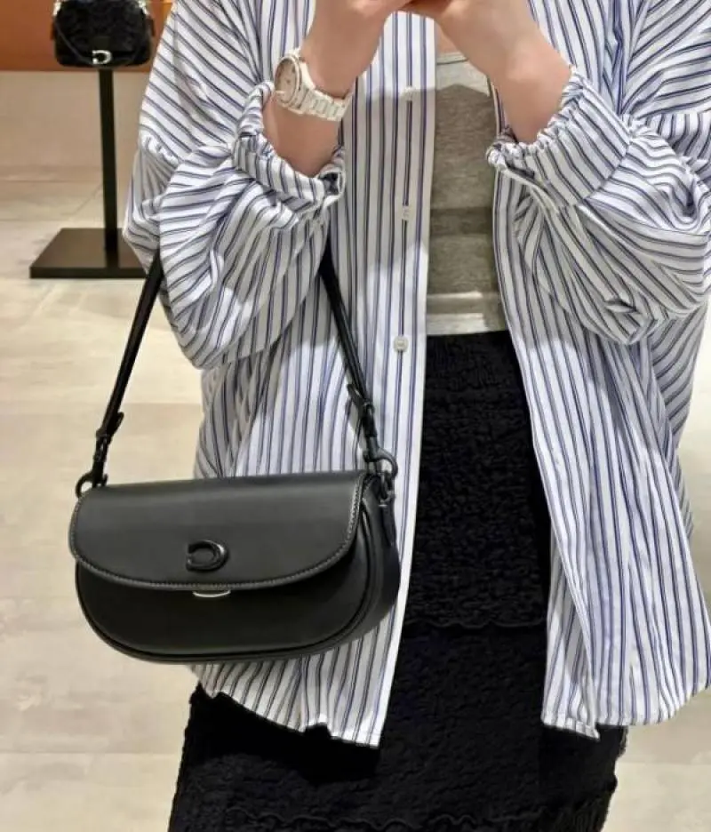 Coach1003 Emmy Saddle Premium Crossbody Shoulder Bag With OG Double Box & Dust Bag (Black - 1003)