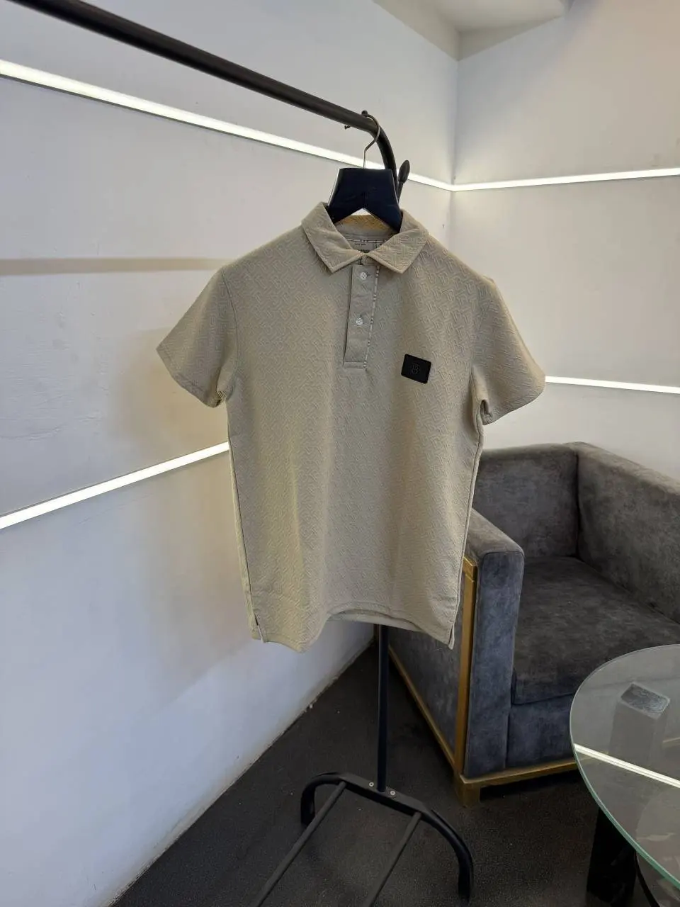 Burberry self knitted embossed print turkish imported polo tshirt beige sale