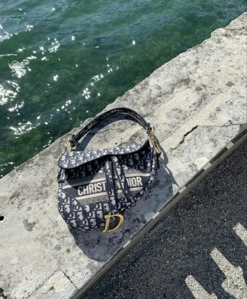 Dior Saddle Bag Oblique Embroidery With OG Box & Dust Bag (Blue D-127) - Image 3