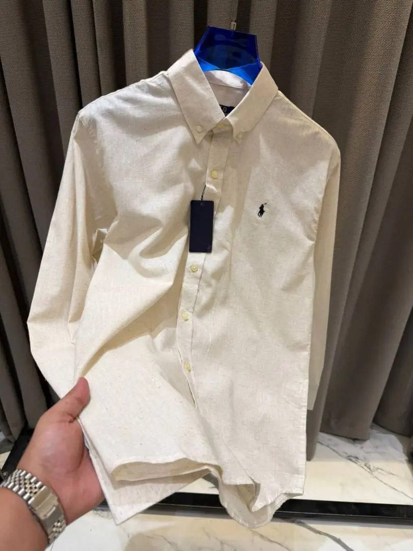 Ralph Lauren Chest Logo Full Sleeves Shirt Cream - Image 2