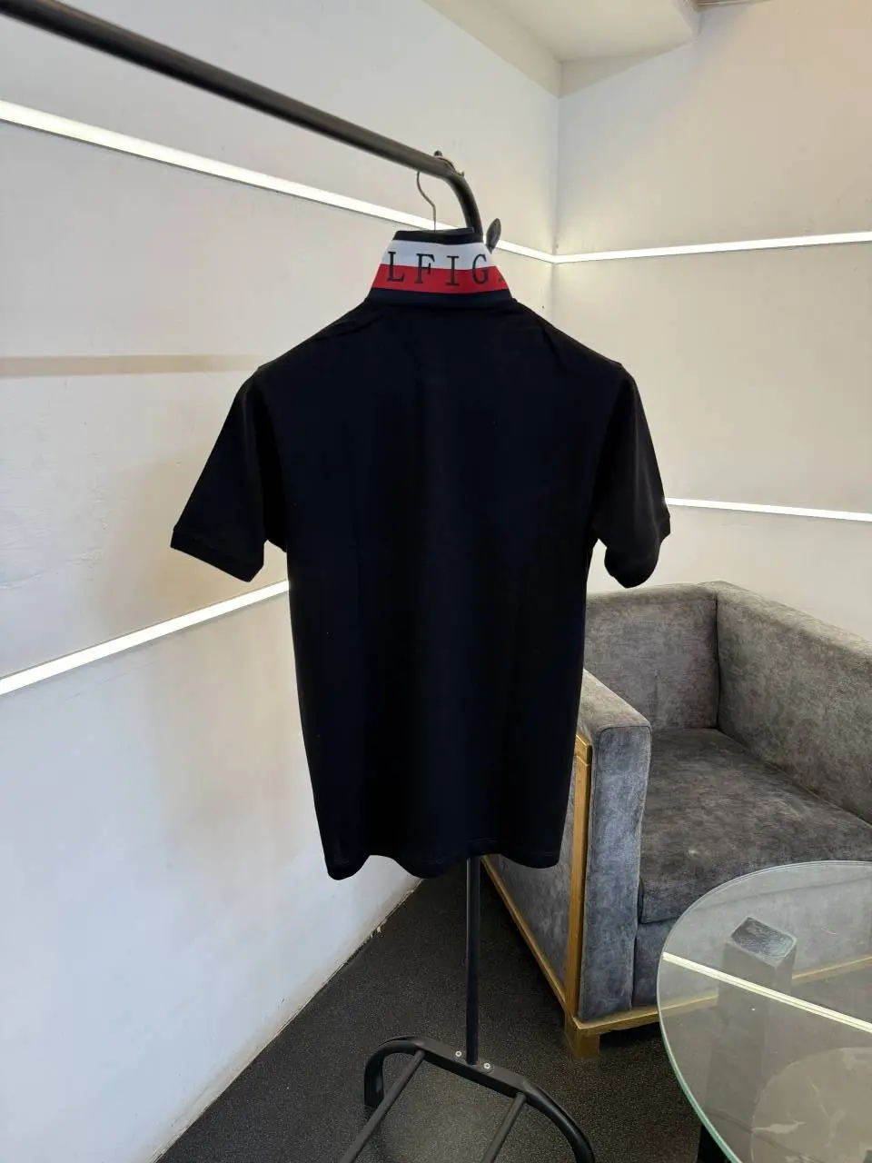 Tommy hilfigar steel logo matty cotton imported polo tshirt with brand collar black sale - Image 3