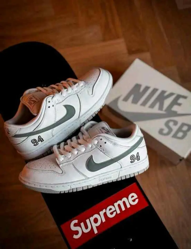 Supremee x Nikke SB Dunk Low WhiteMetallic Silver - Image 5