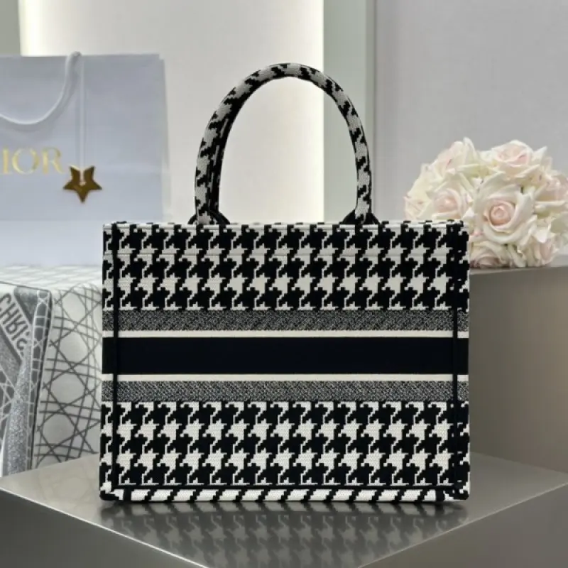Dior Book Tote Black Oblique With OG Box & Dust Bag & Scarf (Black Cheks-843) - Image 7