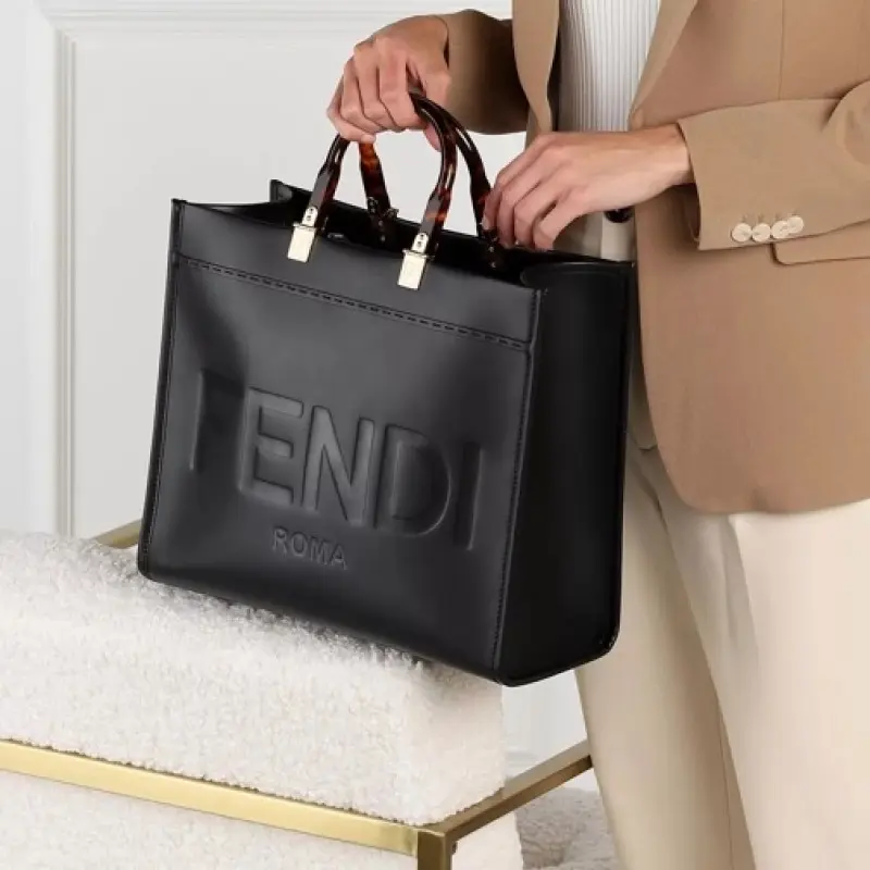 Fendi Roma Sunshine Tote Bag With Dust Bag & Shoulder Strap (Black-359) - Image 3