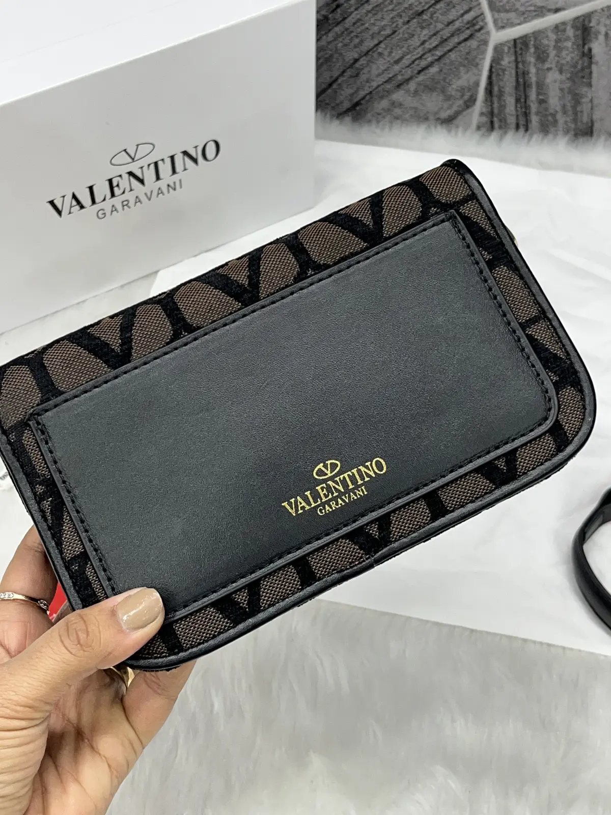 Valentino V Loc Coffee Small Shoulder Bag With OriginalBox - Image 6