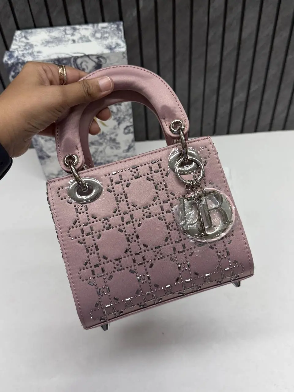 Dior Lady 8818 Starss Cannage Satin Medium Handbag With Original Box & DustCover - Image 4
