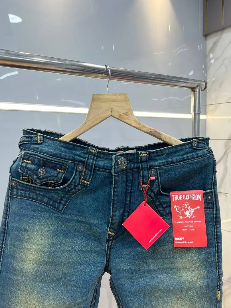 True Religio n Green Shade Boot cut Premium Imported Stretchable lycra fabric Denim with back flap pocket Design 3765 - Image 3