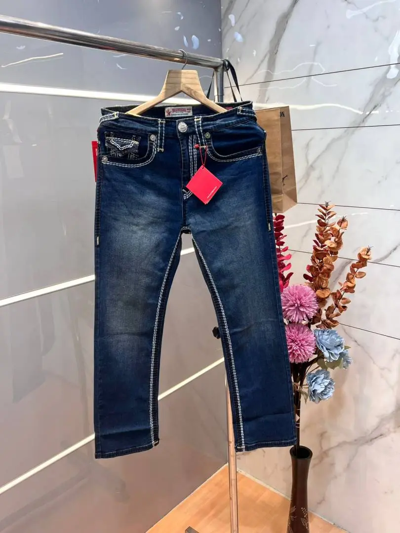 True Religio n Blue Shade Straight fit Premium Imported Stretchable Lycra Fabric Denim with Back Flap pocket Design 3625