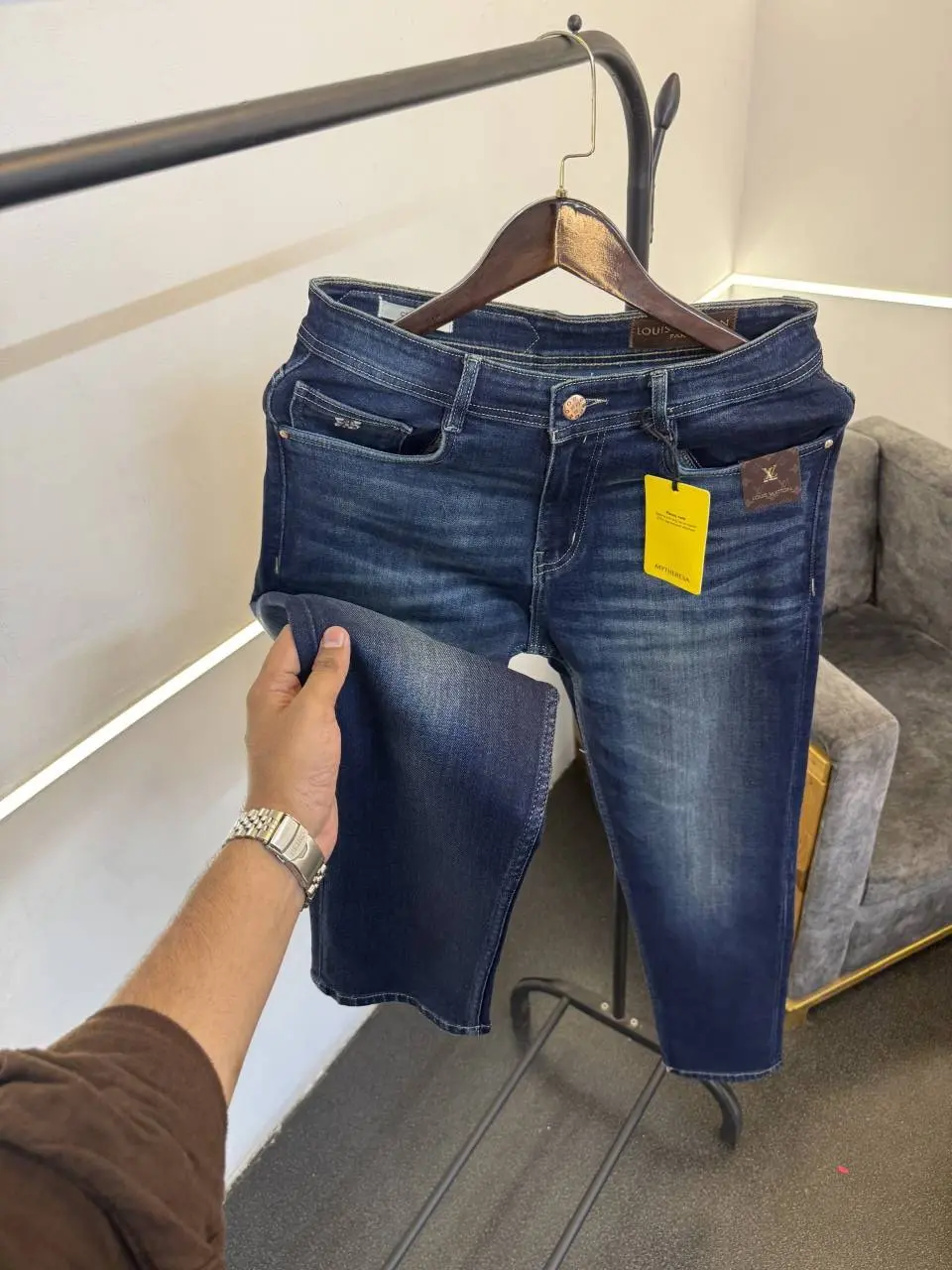 Louis Vuitton dark blue straight fit imported denim with brand buttons - Image 2