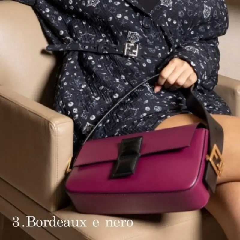 Fendi Baguette Twist Premium Shoulder Crossbody Bag With OG Box & Dust Bag & 2 Belts (Wine-929) - Image 3