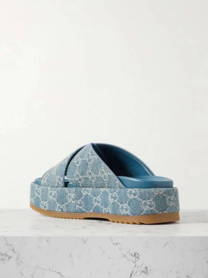 Gucci GG Angelina Platform Denim Slides For Women With Original Box And Carry Bag - Image 6