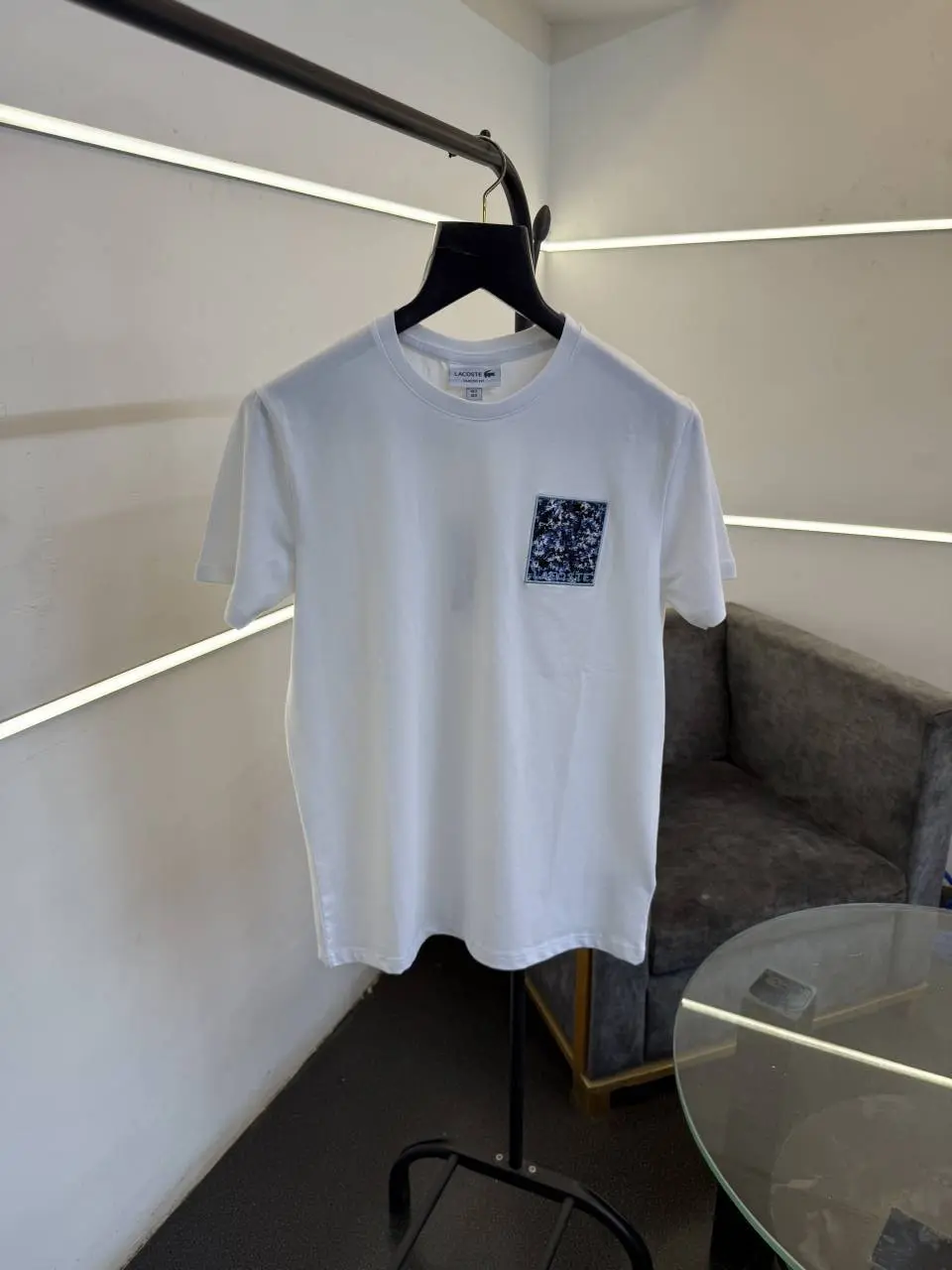 Lacoste premium imported round neck tshirt with front back print white sale