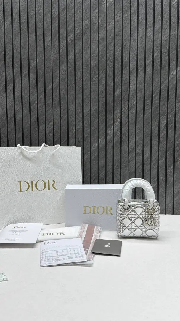 Dior CB Lady Nano Silver Leather With Original Box DustCover CarryBag & Ribbon - Image 5