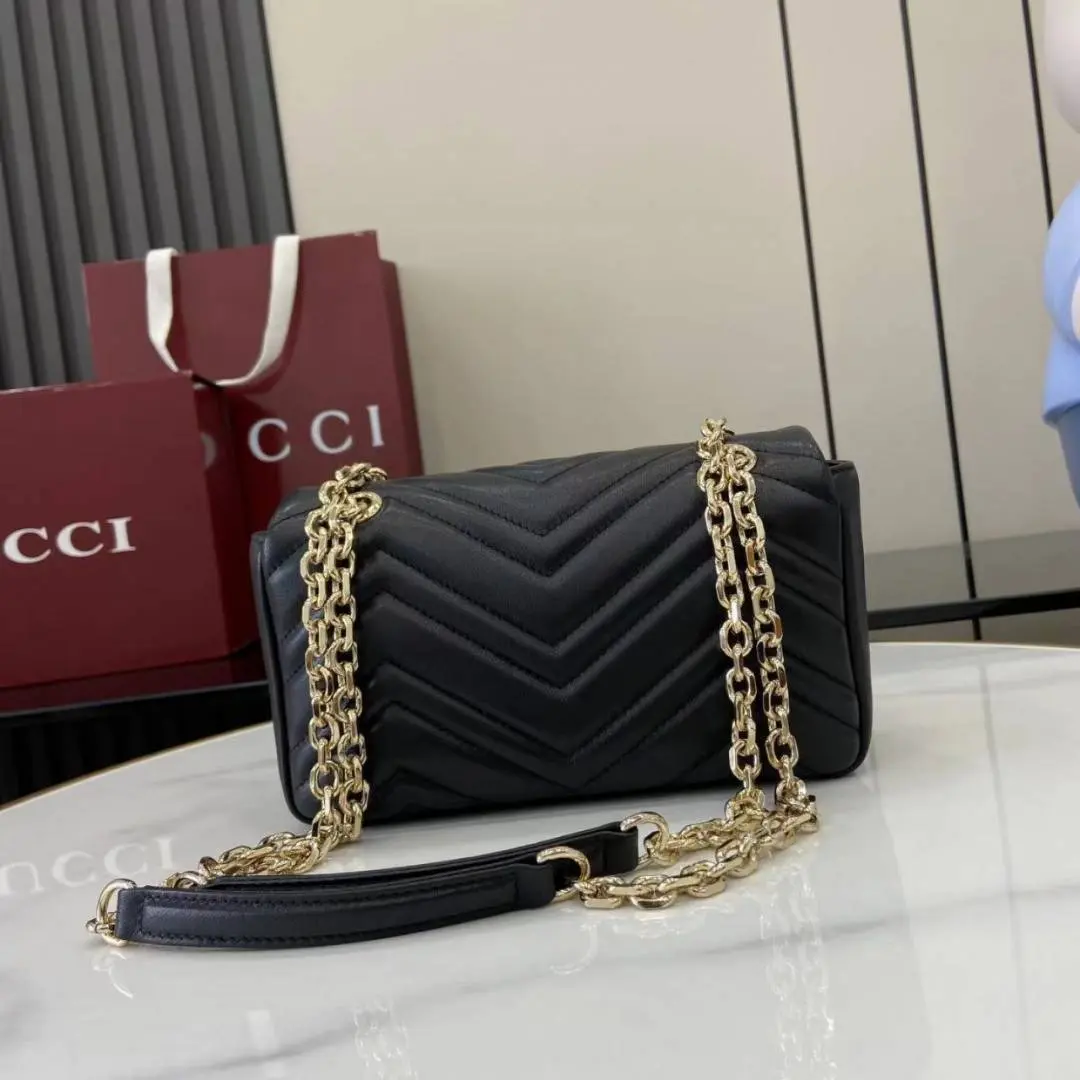 Gucci GG Marmont Premium Shoulder Bag With OG Double Box & Premium Dust Bag & Carry Bag & Accessories (Black - 1229) - Image 4