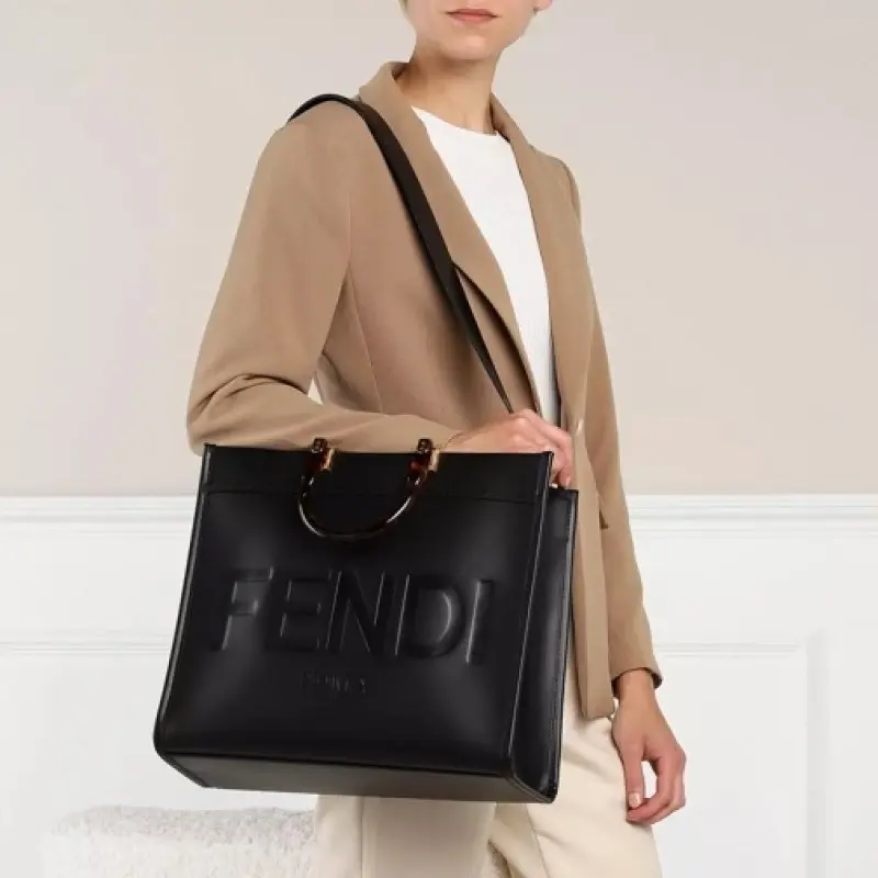 Fendi Roma Sunshine Tote Bag With Dust Bag & Shoulder Strap (Black-359) - Image 4